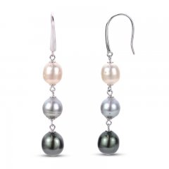 Cultured Pearl Ombre Dangle Earrings Sterling Silver