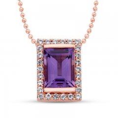 Amethyst & White Topaz Necklace 10K Rose Gold 15"-18" Adj.