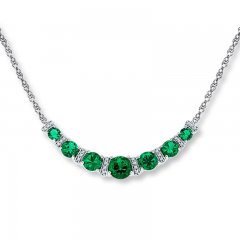 Lab-Created Emerald 1/8 ct tw Diamonds Sterling Silver Necklace