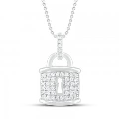 Diamond Lock Necklace 1/6 ct tw Round-cut Sterling Silver 18"