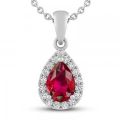 Lab-Created Ruby & White Lab-Created Sapphire Necklace Sterling Silver 18"