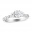 Three Stone Diamond Engagement Ring 1 ct tw Oval/Round 14K White Gold