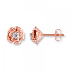 Diamond Flower Earrings 1/5 ct tw Round-cut 10K Rose Gold