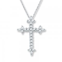 Diamond Cross Necklace 1/8 ct tw Round-cut 10K White Gold