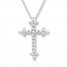 Diamond Cross Necklace 1/8 ct tw Round-cut 10K White Gold