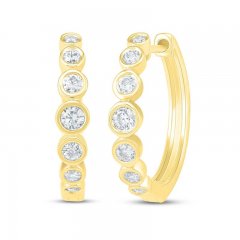 Diamond Bezel Hoop Earrings 1/2 ct tw Round-cut 10K Yellow Gold