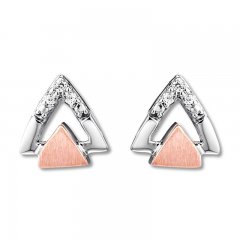 Geometric Earrings with Diamonds Sterling Silver/10K Rose Gold