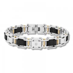 Men's Diamond Link Bracelet 1/15 ct tw Round-cut Yellow Ion-Plated Stainless Steel & Carbon Fiber 8.5"