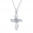 Diamond Cross Necklace 1/10 ct tw Round-cut 10K White Gold