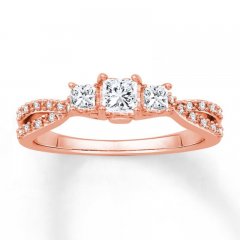 Diamond Engagement Ring 1/2 ct tw Princess/Round 14K Rose Gold