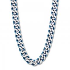 Men's Curb Chain Necklace Stainless Steel/Blue Ion-Plating 24"