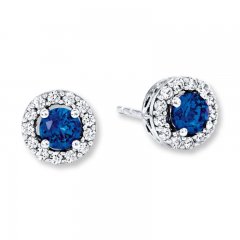 Lab-Created Blue & White Sapphire Earrings Sterling Silver