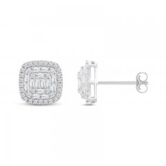 Cushion-Shaped Diamond Stud Earrings 1/2 ct tw Baguette/Round-Cut 10K White Gold