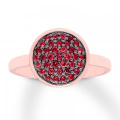 Lab-Created Ruby Disc Ring Pave-set 10K Rose Gold