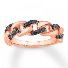 Black Diamond Chain Ring 1/4 ct tw Round-cut 10K Rose Gold