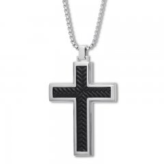 Cross Necklace Black Ion-Plated Stainless Steel 24"