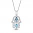 Blue Topaz & White Lab-Created Sapphire Hamsa Necklace Sterling Silver 18"