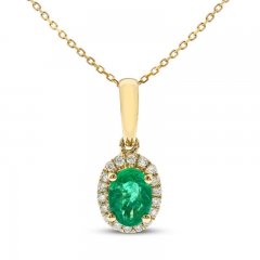 Emerald & Diamond Necklace 1/10 ct tw 10K Yellow Gold 18"