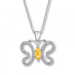 Butterfly Necklace Citrine/Diamonds Sterling Silver