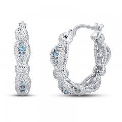 Textured Blue Topaz Hoop Earrings Sterling Silver