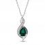 Lab-Created Emerald & White Lab-Created Sapphire Necklace Sterling Silver 18"