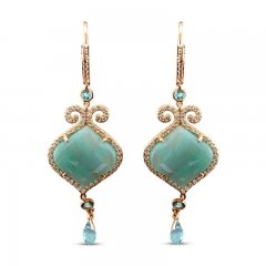 Le Vian Aquaprase/Topaz Earrings 14K Strawberry Gold