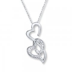 Double Heart Necklace 1/6 ct tw Round-cut Sterling Silver