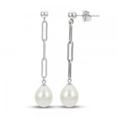 Cultured Pearl Paper Clip Dangle Earrings Sterling Silver