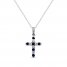 Blue Sapphire & Diamond Cross Necklace 1/6 ct tw Round-Cut 10K White Gold 18"