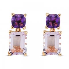 Amethyst Drop Earrings 10K Rose Gold