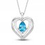 Swiss Blue Topaz & White Lab-Created Sapphire Heart Necklace Sterling Silver 18"