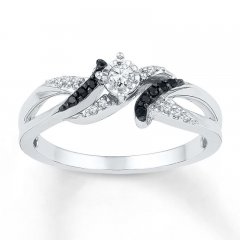 Black/White Diamond Ring 1/6 ct tw Round-cut Sterling Silver