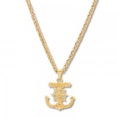 Men's Crucifix Anchor Necklace 10K Yellow Gold 22"