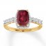 Lab-Created Ruby Ring 1/10 ct tw Diamonds 10K Yellow Gold