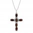 Garnet & White Lab-Created Sapphire Cross Necklace Sterling Silver 18"