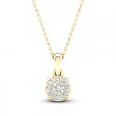 Diamond Halo Necklace 1/10 ct tw Round-Cut 10K Yellow Gold 18"