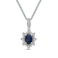 Blue Sapphire & Diamond Necklace 1/15 ct tw 10K White Gold 18"