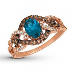 Le Vian Blue Topaz Ring 1/4 ct tw Diamonds 14K Strawberry Gold