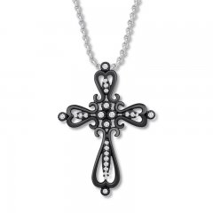 Diamond Cross Necklace 1/8 ct tw Round-cut Sterling Silver