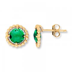 Lab-Created Emerald Earrings 10K Yellow Gold