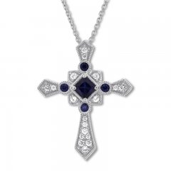 Cross Necklace Lab-Created Sapphires Sterling Silver