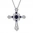 Cross Necklace Lab-Created Sapphires Sterling Silver