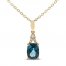 Blue Topaz & Diamond Necklace 1/20 ct tw Cushion/Round-Cut 10K Yellow Gold 18"