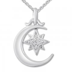 "Believe" Diamond Moon/Star Necklace Sterling Silver