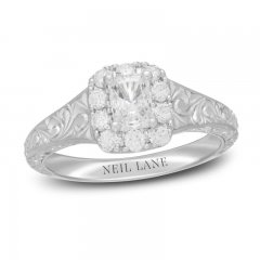 Neil Lane Diamond Engagement Ring 3/4 ct tw Radiant/Round 14K White Gold