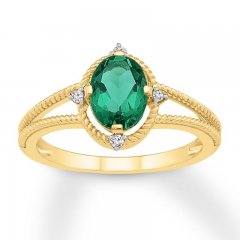 Lab-Created Emerald Ring Lab-Created Sapphires 10K Yellow Gold