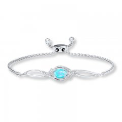 Lab-Created Blue Opal Bolo Bracelet Sterling Silver