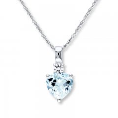 Aquamarine Heart Necklace Lab-Created Sapphire Sterling Silver