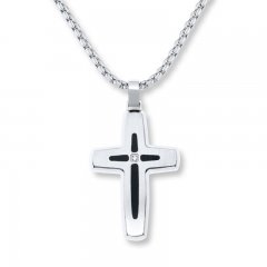 Men's Cross Necklace Diamond Accent Stainless Steel/Resin