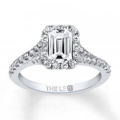 Leo Diamond Engagement Ring 1 cttw Emerald/Round 14K White Gold